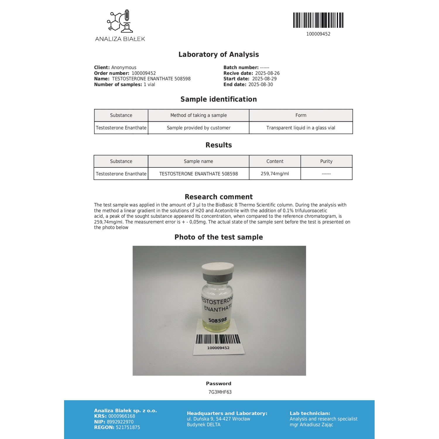 Testosterone enanthate Vial