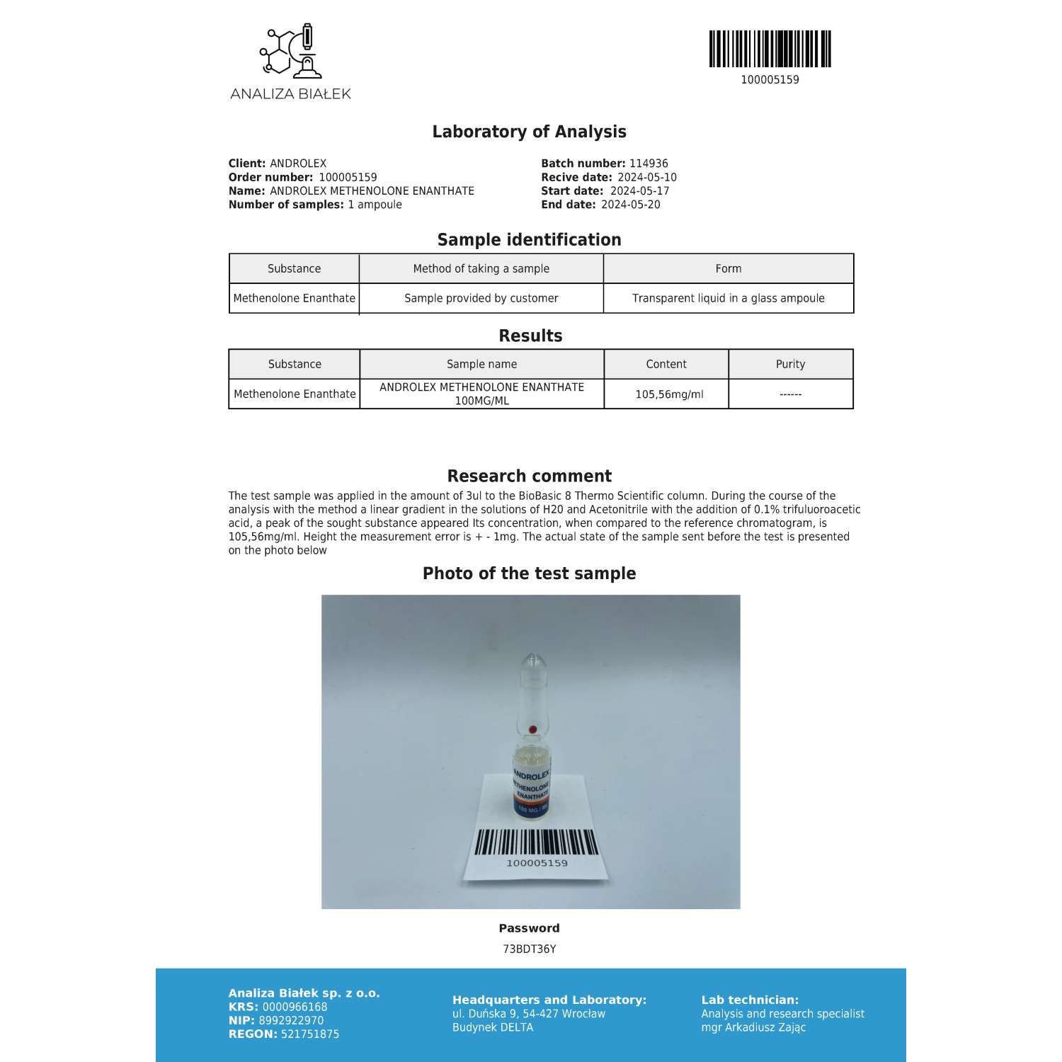 Methenolone enanthate Vial