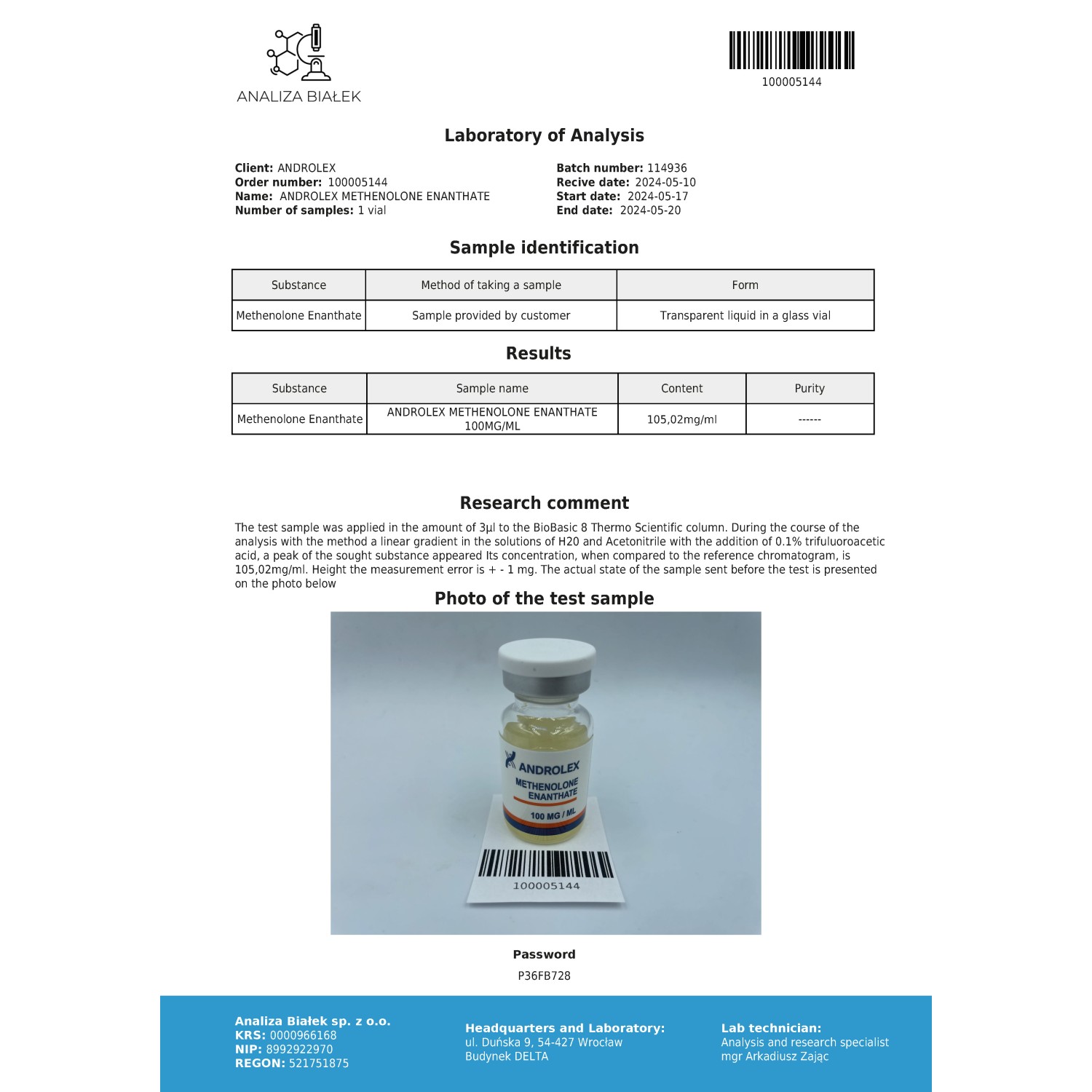 Methenolone enanthate Vial